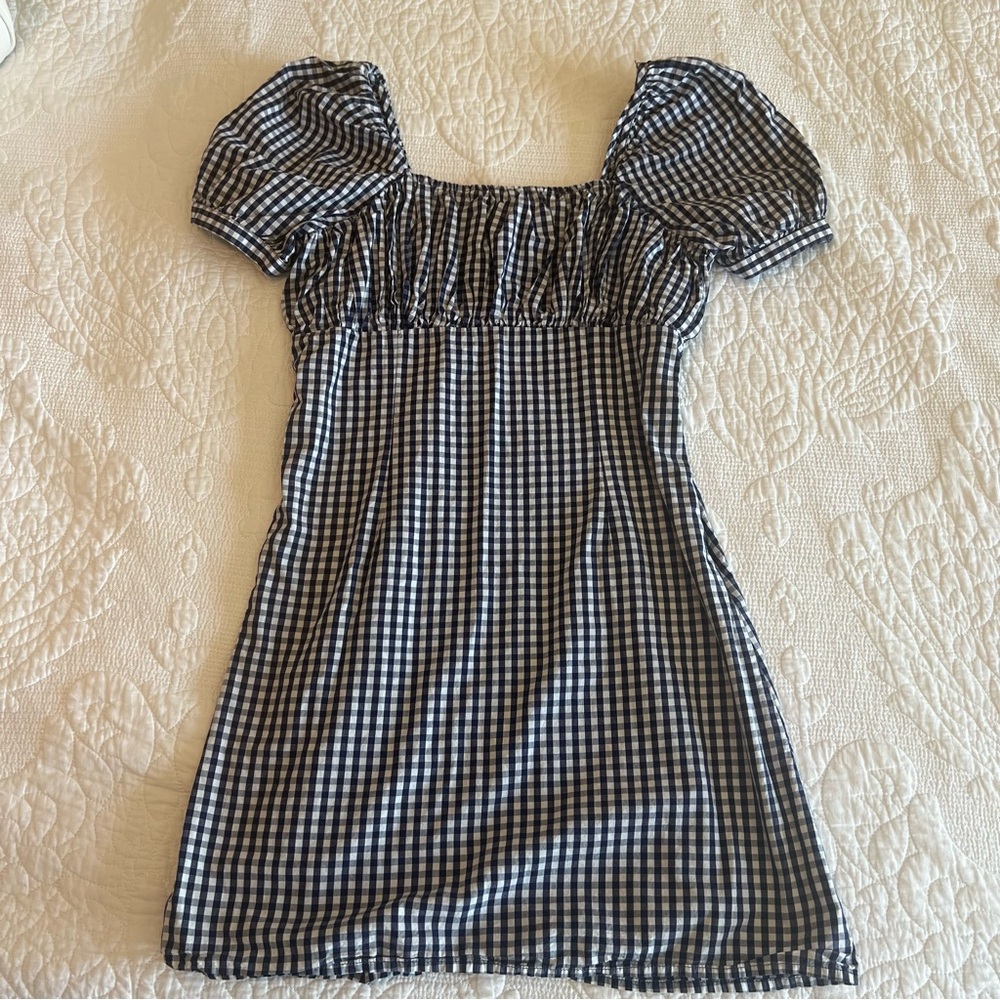 Anthropologie gingham dress with puff sleeves | size xs